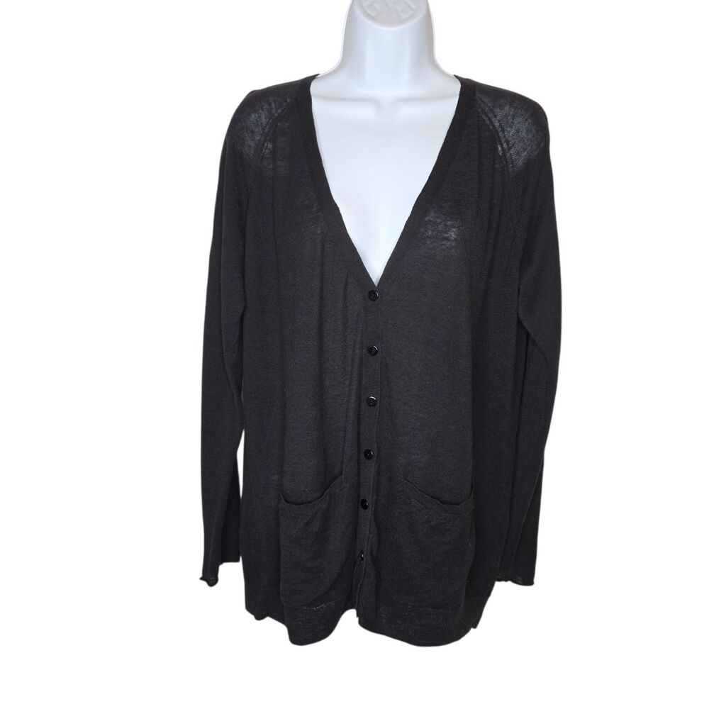 Eileen Fisher Organic Linen Cotton Long Cardigan Sweater Black Women's S